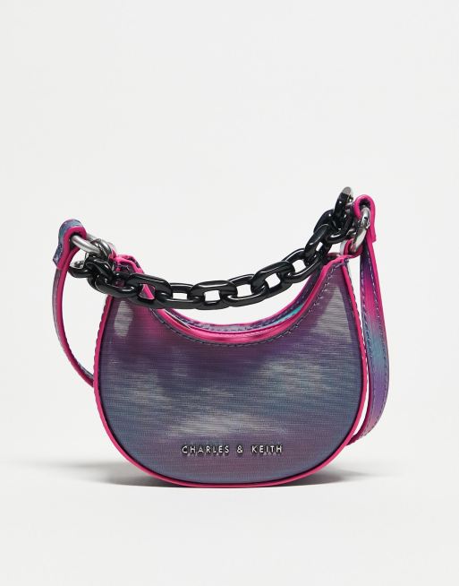 Charles Keith mini crossbody bag with chunky chain in ombre pink