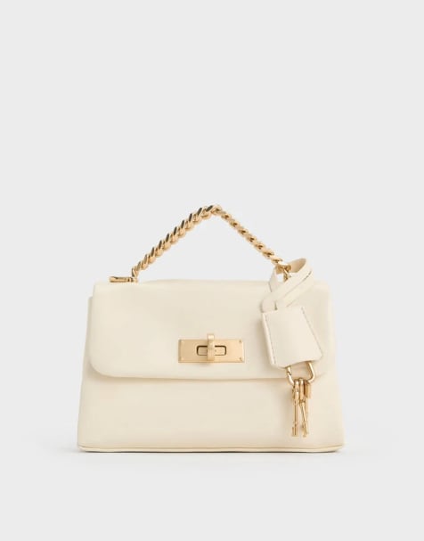 Charles & Keith Mini kerry chain-handle crossbody bag in cream - view 1