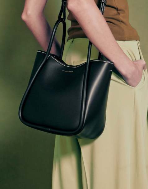 Charles & Keith Mini lyla tubular tote bag in black - view 1