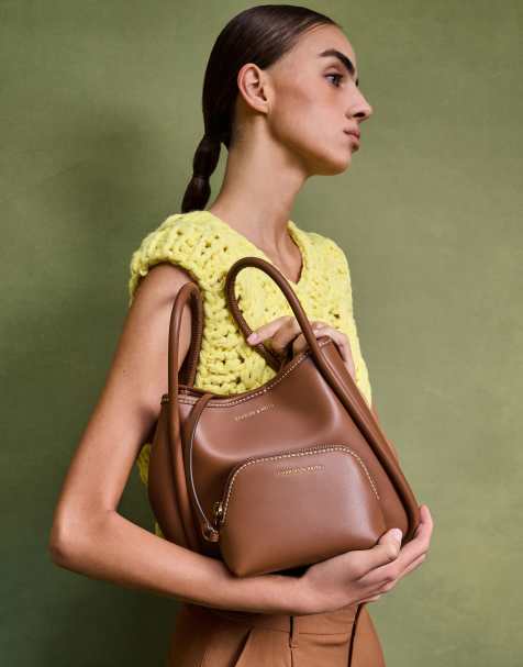 Charles & Keith Mini lyla tubular tote bag in chocolate - view 1