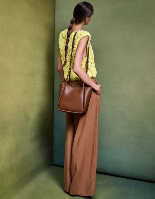 Charles & Keith Mini lyla tubular tote bag in chocolate, 2 of 4