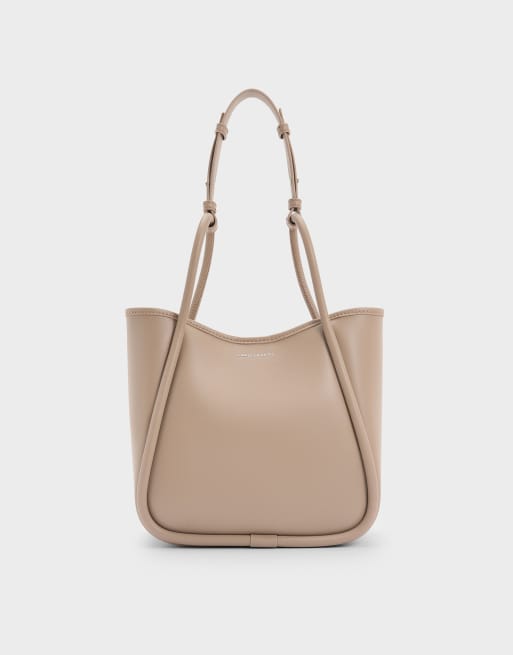Charles & Keith Mini lyla tubular tote bag in taupe, 3 of 4