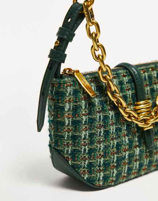 Charles & Keith mini shoulder bag in green tweed | ASOS