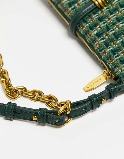 Charles & Keith Women's Tweed Chain Strap Bag