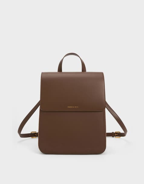 Charles & Keith Octavia front flap structured backpack in dark brown - view 1