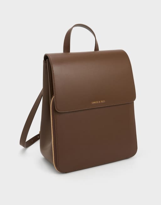 Charles & Keith Octavia front flap structured backpack in dark brown, 3 of 4