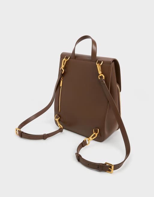 Charles & Keith Octavia front flap structured backpack in dark brown, 4 of 4