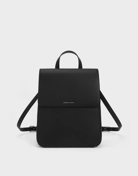 Charles & Keith Octavia front flap structured backpack in noir - view 1