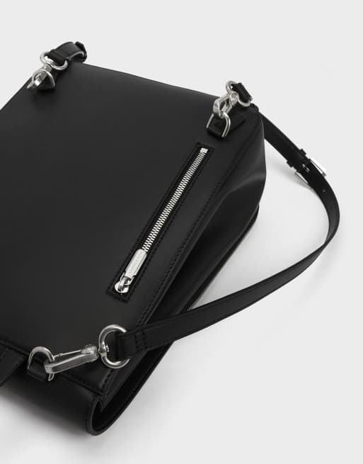 Charles & Keith Octavia front flap structured backpack in noir, 2 of 4