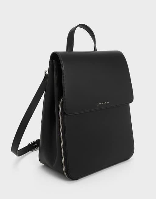 Charles & Keith Octavia front flap structured backpack in noir, 4 of 4