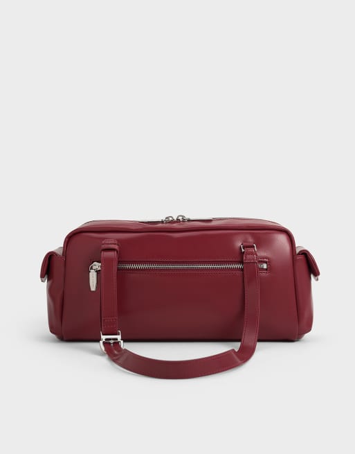 Charles & Keith Rachel elongated multi-pocket shoulder bag in burgundy, 2 of 4