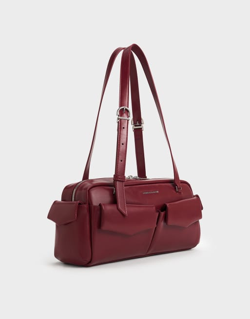 Charles & Keith Rachel elongated multi-pocket shoulder bag in burgundy, 3 of 4