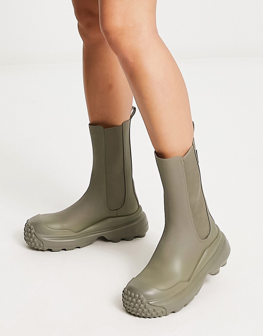 Charles & Keith rubber calf boots in olive-Green