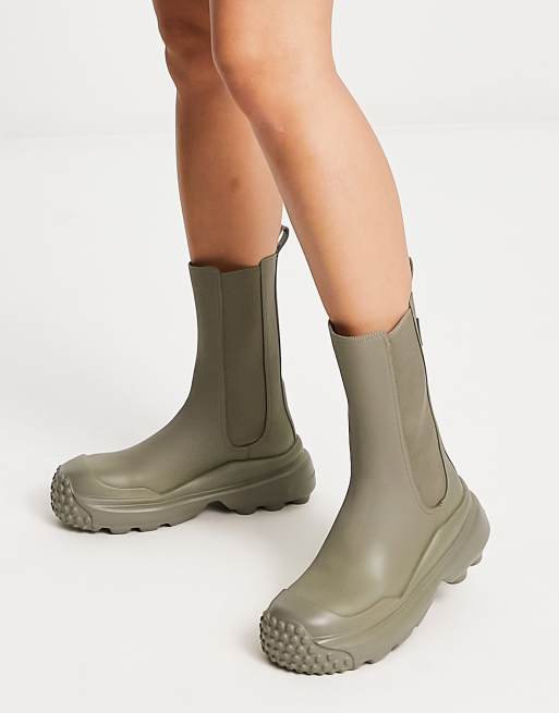 Charles & Keith rubber calf boots in olive