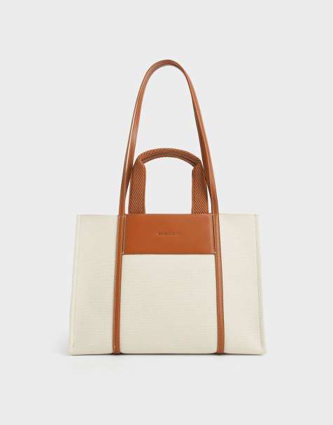 Charles & Keith Shalia canvas tote bag in cognac - view 1