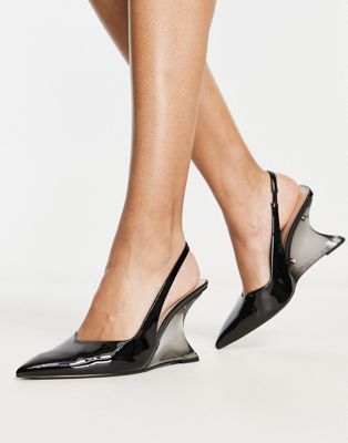 Charles & Keith sling back statement heeled shoes in black