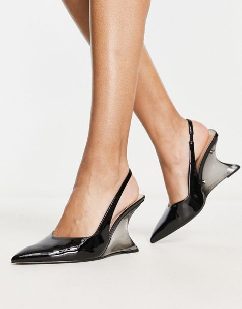 Charles &amp; Keith sling back statement heeled shoes in black