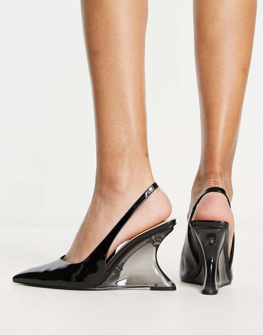 Charles & Keith Slingback Black Toe Heeled Shoes in White