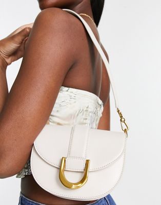 Charles & Keith small crossbody bag with gold clasp in off white