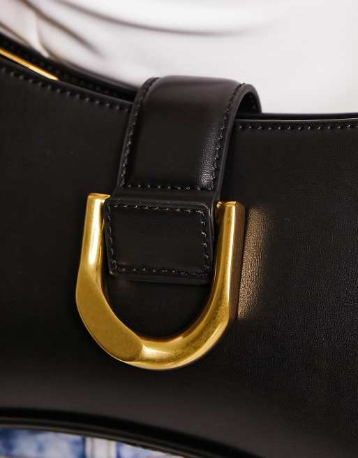 Charles & Keith – Svart axelväska med guldspänne, 3 av 4