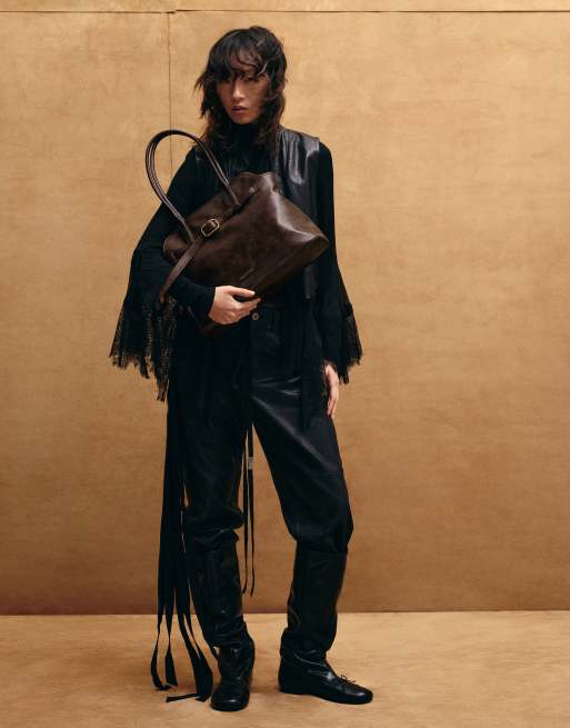 Charles & Keith Victoria belted trapeze tote bag in distressed coffee, 6 of 6