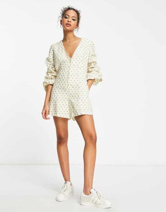 Charlie Holiday Finn buttondown relaxed romper in polka dot