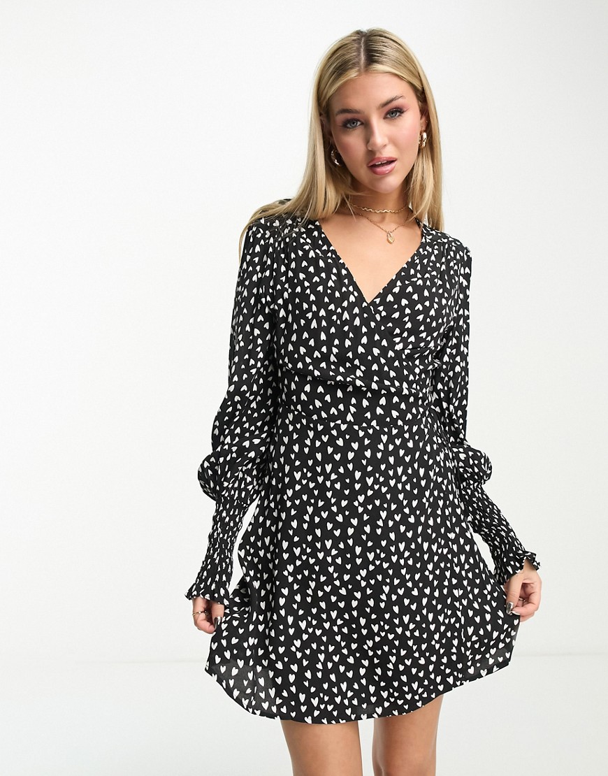 Charlie Holiday Franco printed heart wrap dress in black