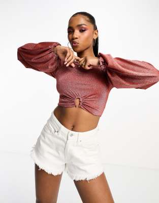 Charlie Holiday Layla Womens Metallic Keyhole Cropped In Pink