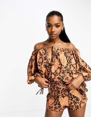 Mila paisley print blouse in peach - part of a set-Multi