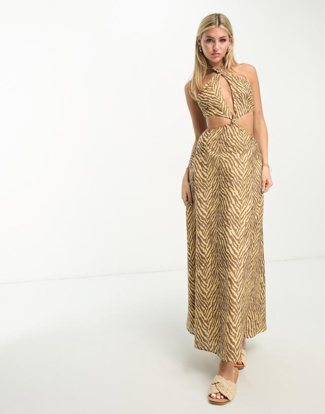 Charlie Holiday Mustang animal print maxi dress in brown