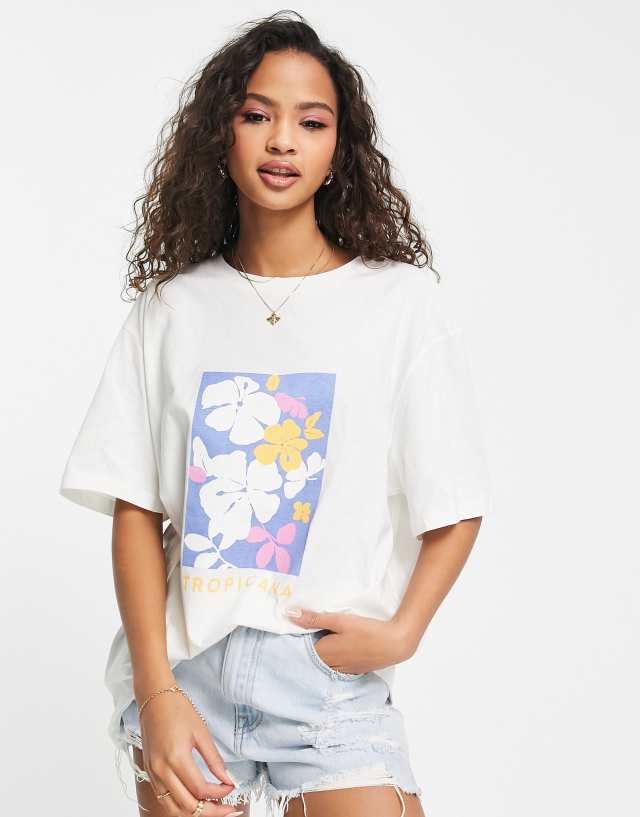 Charlie Holiday Tropicana printed boyfriend t-shirt in white