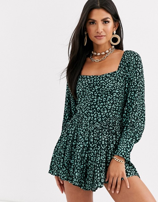 Charlie Holiday underwire playsuit in green leopard