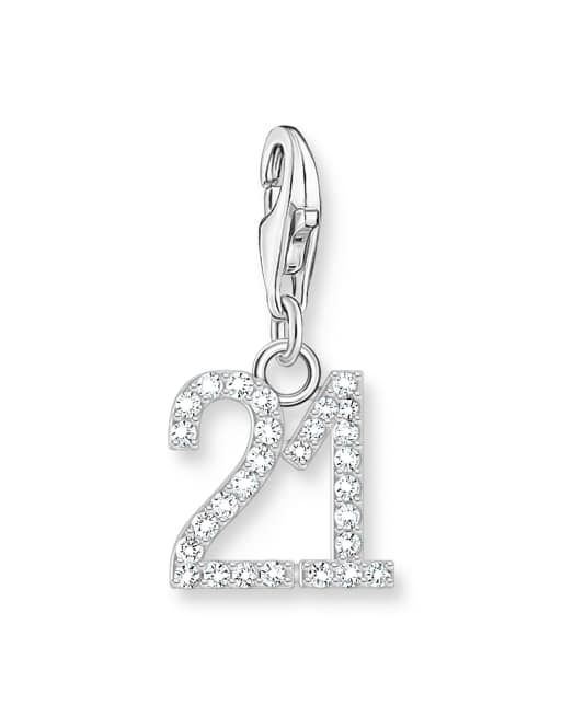 Charm plateados en forma de número 21 de plata de ley 925 con circonitas de Thomas Sabo, 3 de 3