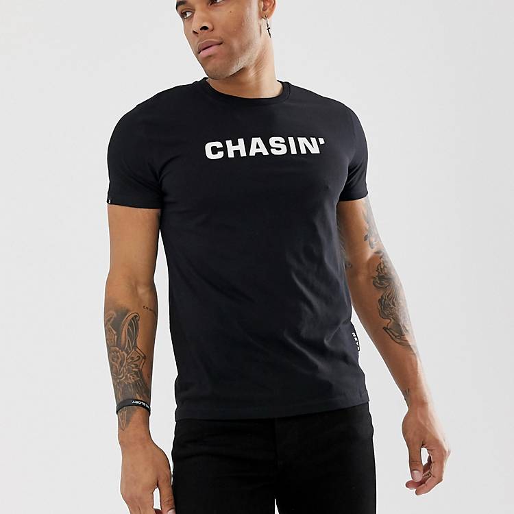 Referendum betaling lood Chasin' Duell white logo crew neck t-shirt in black | ASOS