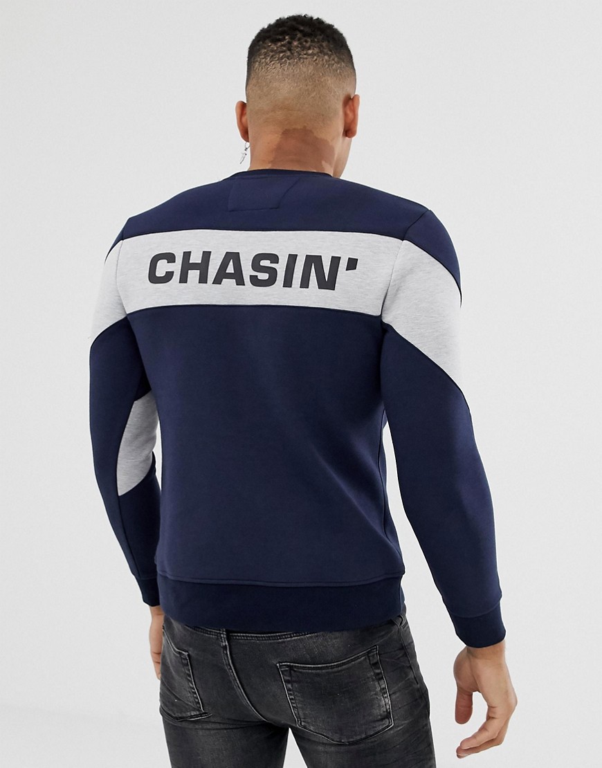 Chasin' - Quincy - Sweater met kleurvlakken in marineblauw