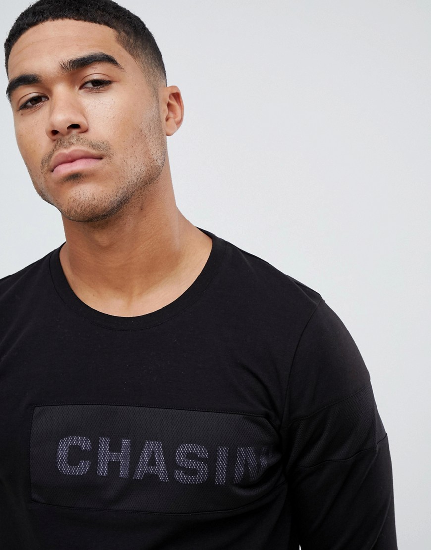 Chasin' Rida - T-shirt nera a maniche lunghe con logo-Nero