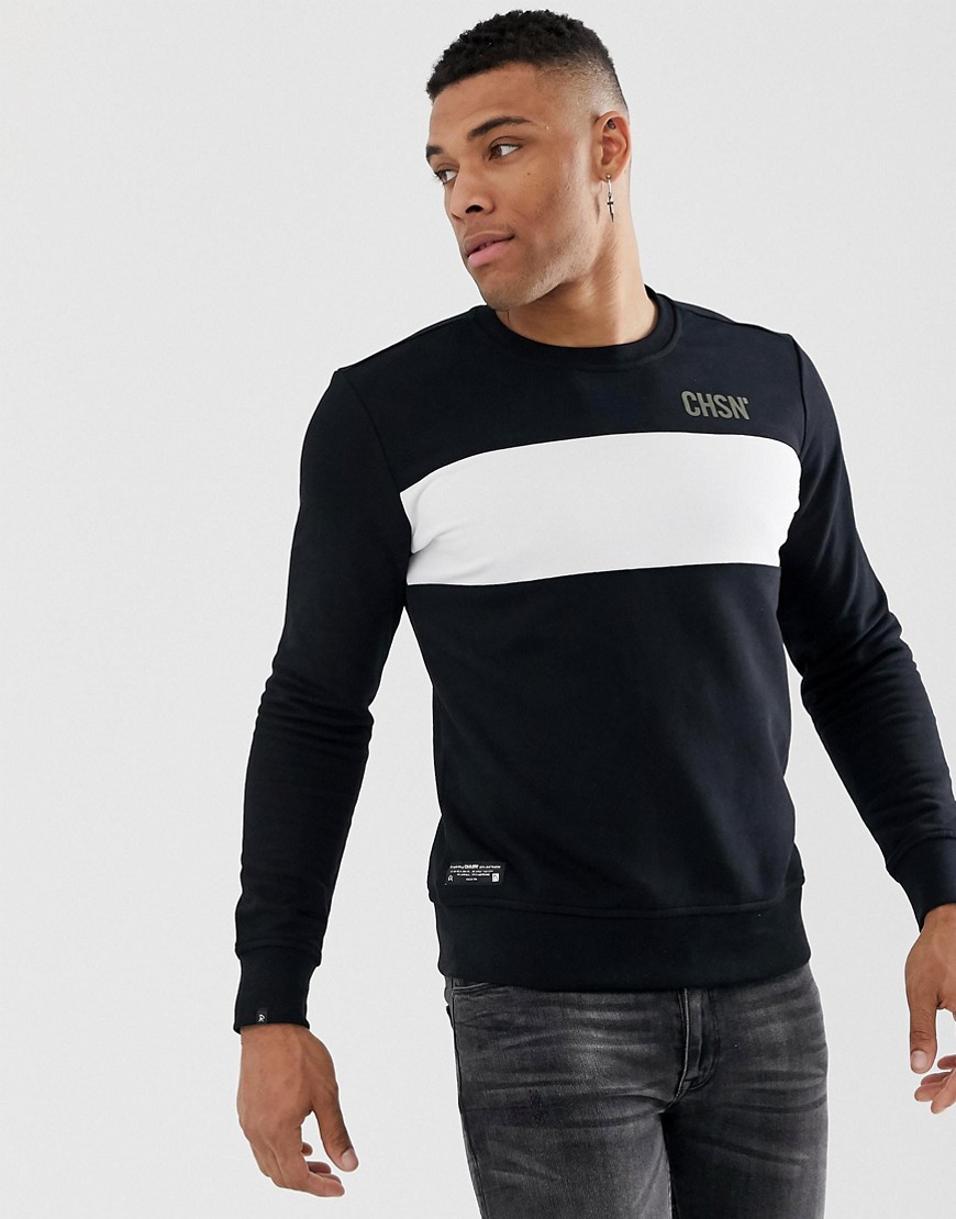Chasin' - Sweater met kleurvlak in zwart