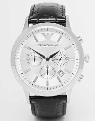 фото Часы с хронографом и кожаным ремешком emporio armani ar2432-черный