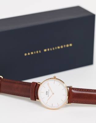 фото Часы с коричневым ремешком и отделкой цвета розового золота 36 мм daniel wellington-коричневый