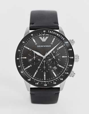 фото Часы с кожаным ремешком 43 мм emporio armani ar11243 mario-черный