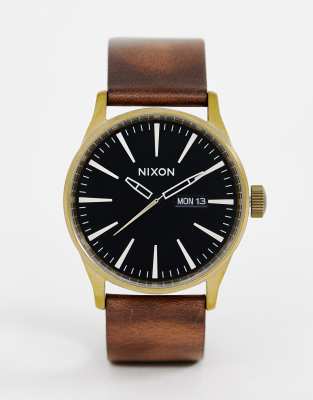 фото Часы с кожаным ремешком nixon 42 мм-коричневый