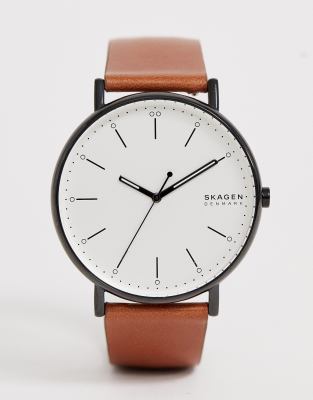 фото Часы с кожаным ремешком skagen skw6550 signatur - 45 мм-светло-коричневый