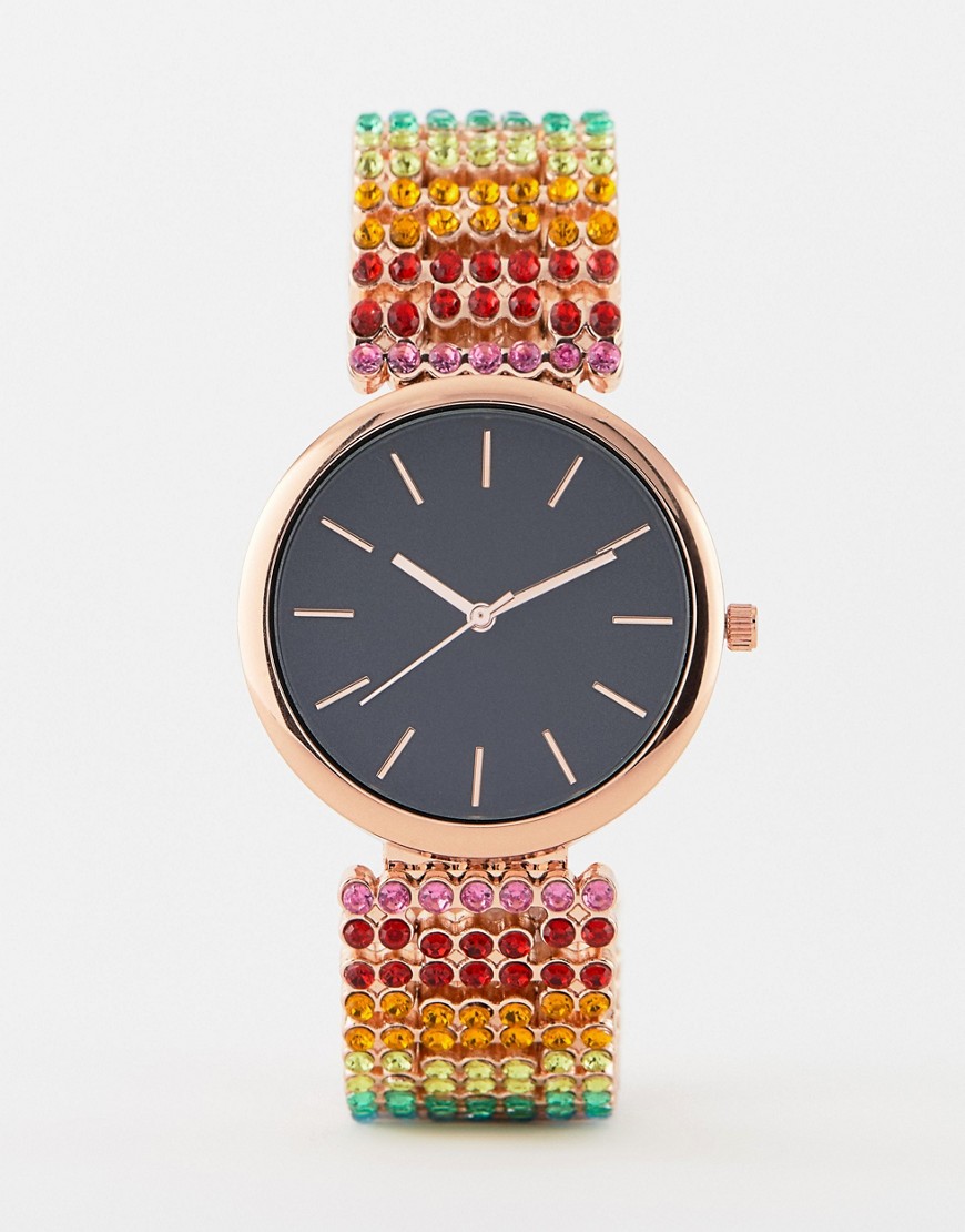 фото Часы с ремешком из разноцветных кристаллов asos design-мульти