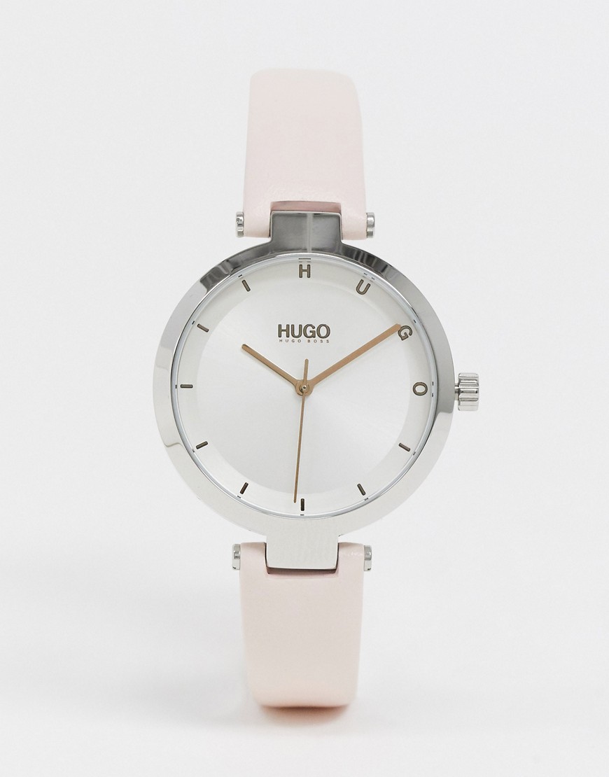фото Часы с розовым кожаным ремешком hugo hope 1540074-розовый