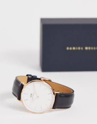 фото Часы цвета розового золота с кожаным ремешком daniel wellington 40 мм-черный