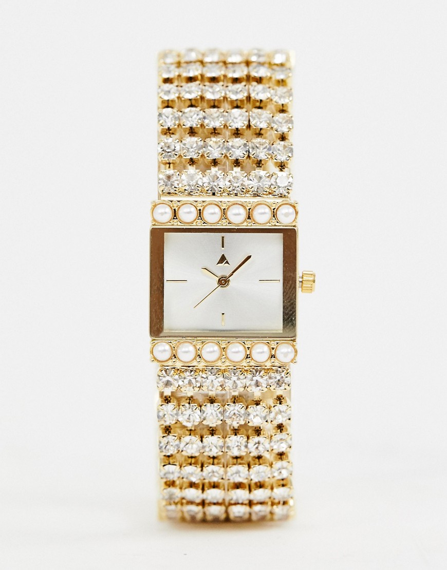 фото Часы в винтажном стиле с искусственным жемчугом на ремешке asos design-золотой