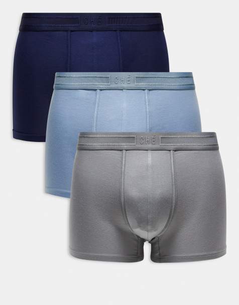 Che Studios - Confezione da 3 boxer aderenti con fascia in vita tono su tono blu navy, blu e grigi - view 1