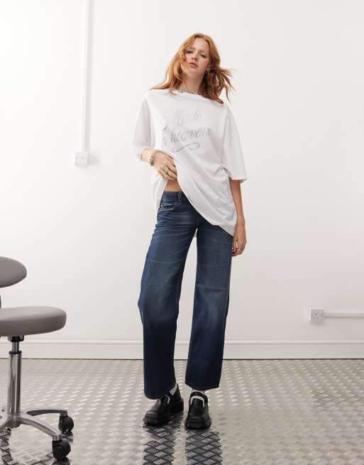 Cheap Monday – Anti Low – Mörkblå, tvättade jeans med styva, raka ben