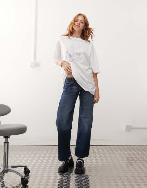 Cheap Monday - Anti Low - Stugge jeans met rechte pijpen in star blauw met donkere wassing - view 1