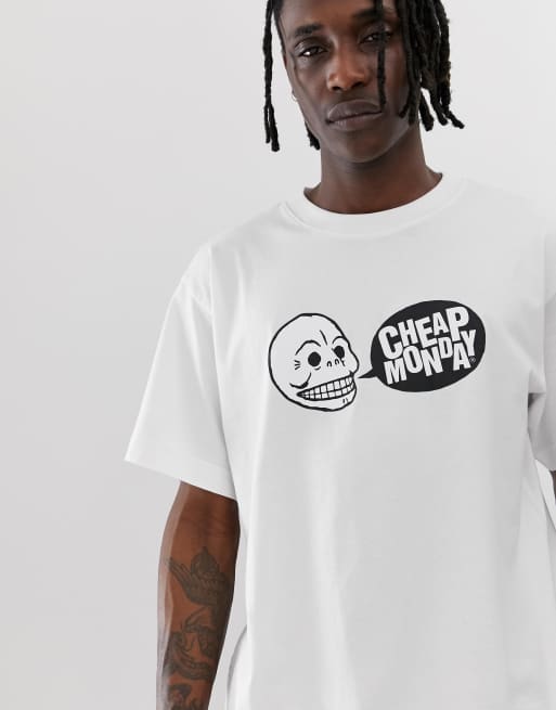 Cheap Monday – Biały t-shirt z logo z czaszką, 3 z 4